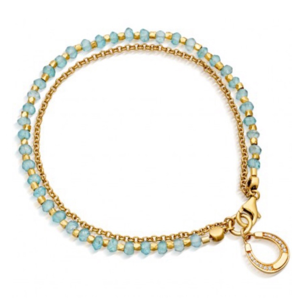 Apatite and Gold Horseshoe Biography Bracelet